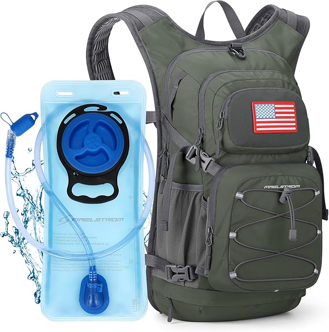 Maelstrom Hydration Hiking Backpack with 2L/3L Water Bladder, High Flow Bite Valve Camping Daypack Lightweight