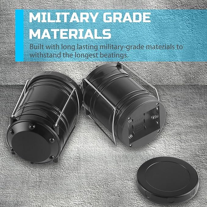 Lichamp 4 Pack LED Camping Lanterns, Collapsible Flameless Candles Tea Lights, Portable Battery Powered Camping Lights Emergency Supplies Kit, Black