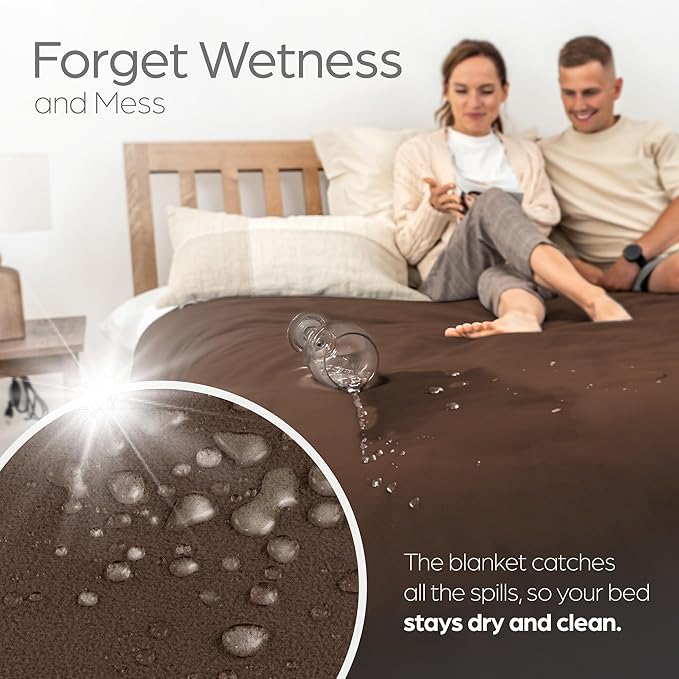 Waterproof Blanket Large – No Mess Soft and Cozy Waterproof Throw Blanket Against Accidents, Spill & Stain Proof Easy to Clean Splash Blanket Cover, Reversible Brown 80”x90”
