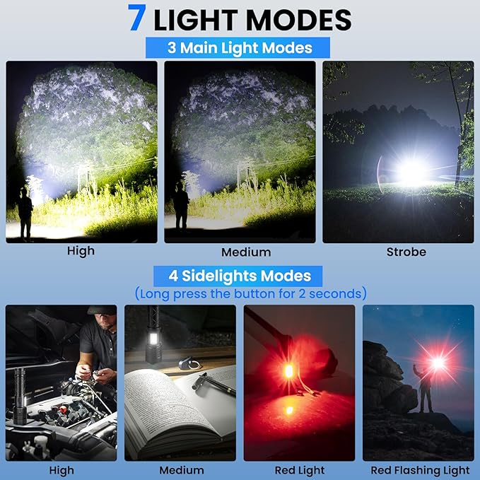 Rechargeable LED Flashlights High Lumens, 99,000 Lumen Super Bright Flashlight with 7 Modes & Waterproof, Powerful USB Rechargeable Handheld Flash Light for Camping Home, Black