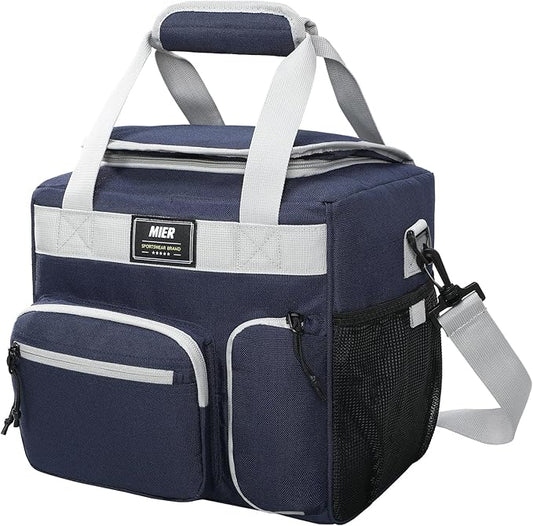 MIER Large Lunch Box for Men Women Adult Insulated Soft Sided Cooler 24 Can Leakproof Lunch Bag Collapsible for Work Travel Camping Beach, 15L (Blue-No Luggage Strap)