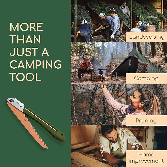 LAGOM Folding Camp Saw for Cutting Branches, 11.4" Straight Blade | SK5 Steel, Ergonomic Handle, One-Hand Use, Secure Lock | Foldable Pruning Tool for Camping, Gardening, Survival, Kayaking, Outdoors