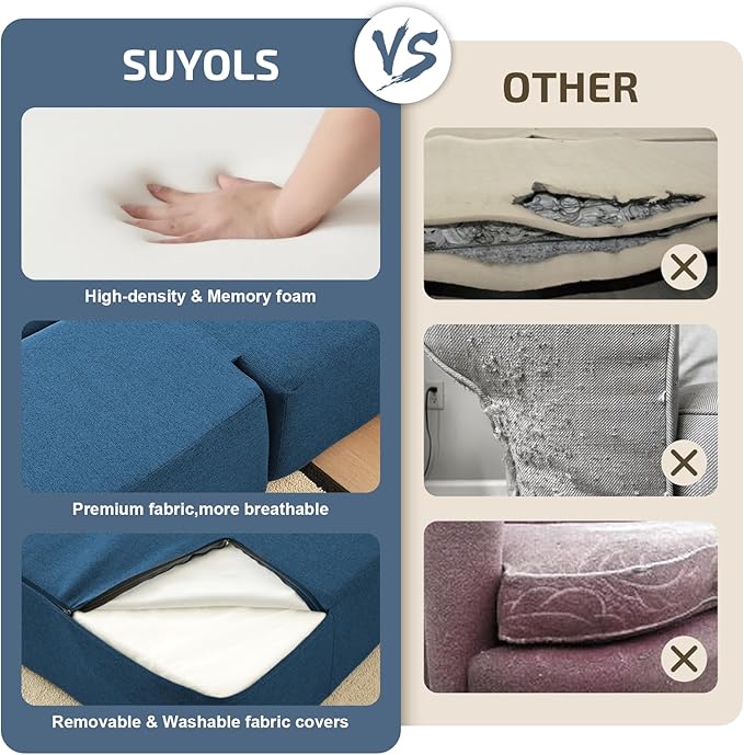 2-in-1 Folding Sofa Bed with Pillows - Folding Chair Floor Couch & Sleeping Mattress - Washable Cover & Memory Foam Sleeper Chair for Living Room/Guest Room/Apartment/Loft, Navy Blue, Twin