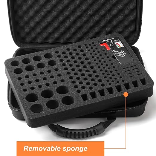 Battery Organizer, Battery Organizer Storage Case with Tester BT-168, Waterproof Battery Holder Box Holds, Battery Case Organizer 145+ AA AAA C D 9V Batteries (Batteries are Not Included)