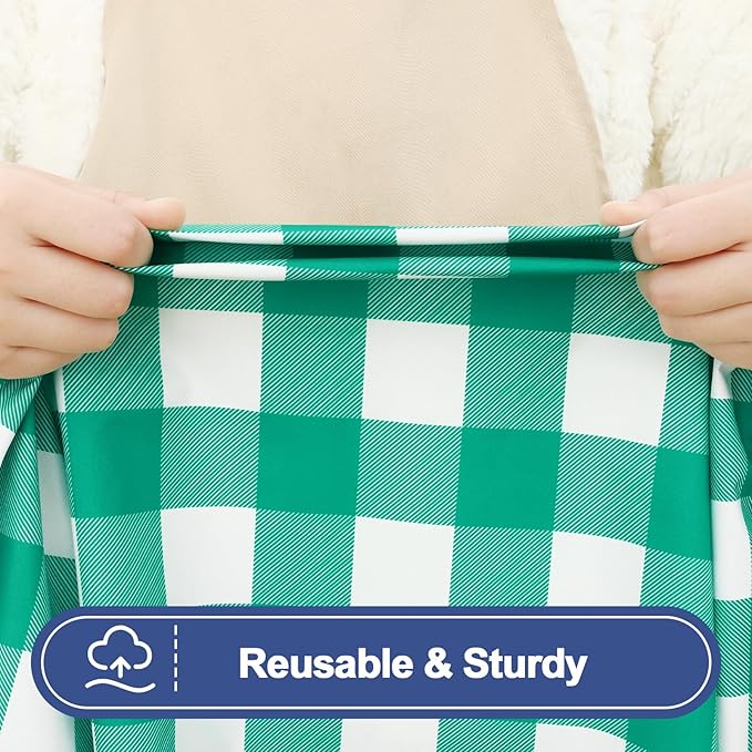 Smiry Picnic Table Cover with Bench Covers, Waterproof Elastic Fitted Tablecloths for 8 Foot Rectangle Tables, Washable Buffalo Plaid Tablecloth for Camping, Outdoor (Green & White, 30"x96")