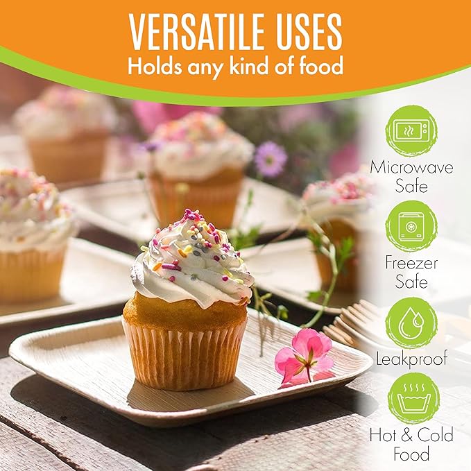 Raj Palm Leaf Bulk Plates 6" 400 Square Plates like Bamboo plates Disposable, Decorative Compostable Tableware for wedding, Lunch, Dinner, Birthday, Camping, Outdoor BBQ, Picnic