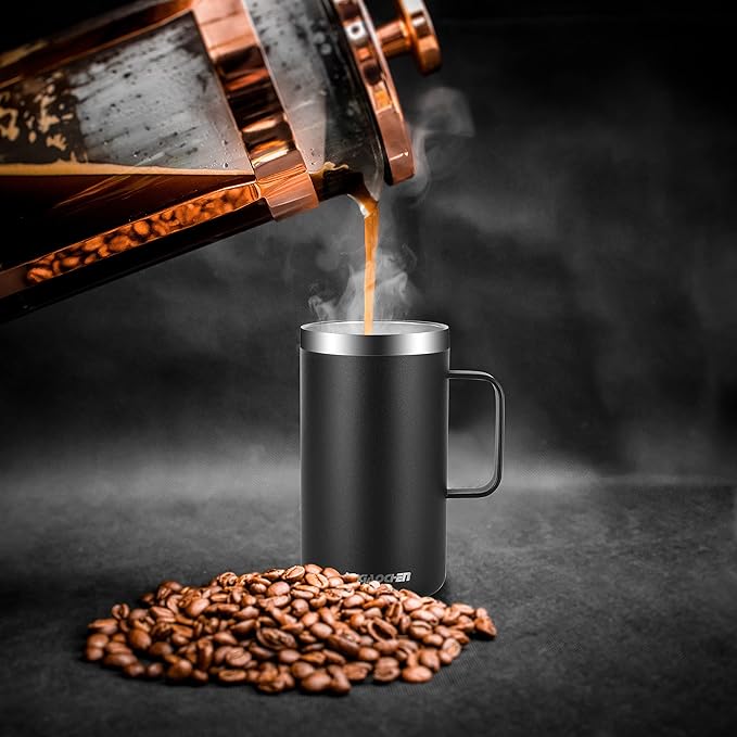 KXIAOCHEN 20oz Insulated Coffee Mug with Lid, Stainless Steel Coffee Cup, Double Wall Vacuum Coffee Tumbler with Handle, Premium Thermal Travel Coffee Mug (Navy Blue Black 2Pack)