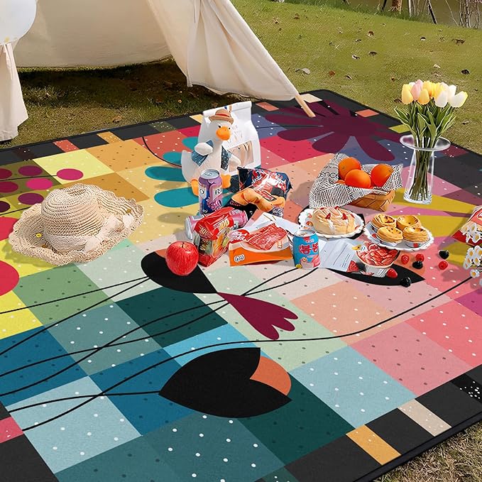 Abstract Floral Picnic Blankets Waterproof Foldable, 60″X80″ Thick Picnic Mat Outdoor Blanket for Grass, Modern Beach Blanket Sandproof Picnic Accessories for Camping Party Park Travel