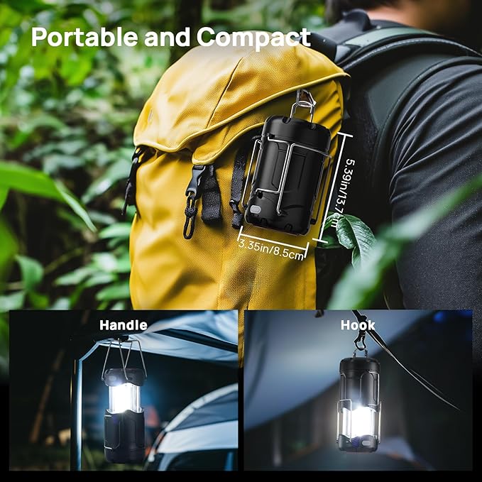 4 Pack Collapsible LED Camping Lantern, Consciot USB C Rechargeable and Battery Powered 2-in-1 Emergency Light with Flashlight and Magnetic Base, Power Outages Hurricane Supplies Survival Kits