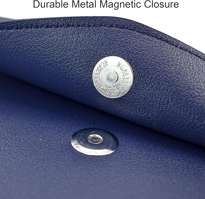 VANRA 1 Piece PU Leather File Folder Vertical A4 Document Holder File Envelope Waterproof Leather Portfolio Case Filing File Organizer for Letter Size with Magnetic Button Closure (Navy Blue)