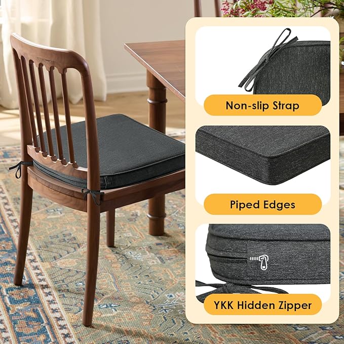 Outdoor Round Corner Seat Cushion, 17"x16"x2", Set of 4, Non Slip Seat Cushion Pads with Removable Cover for Patio Furniture, Garden Yard Lawn, Charcoal Gray