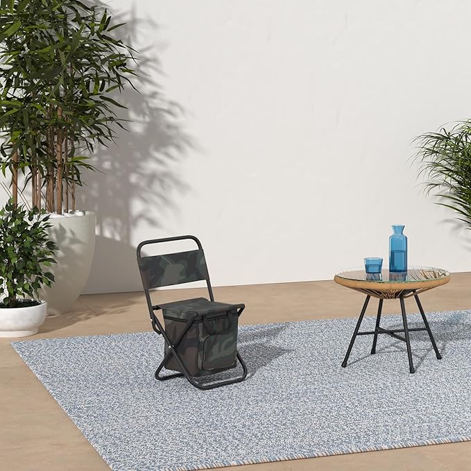 LEADALLWAY Fishing Chair with Cooler Bag Compact Fishing Stool Foldable Camping Chair