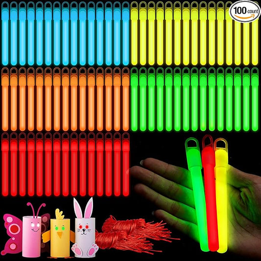 Lewtemi 4" or 6" 100 Pack Bright Glow Sticks Bulk, Glow in The Dark Party Supplies Birthday and Holidays Party Favors