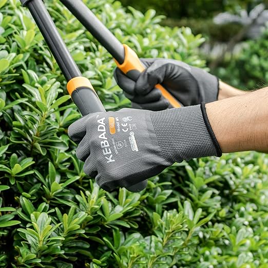 Kebada W1 Work Gloves for Men and Women, Touchscreen PU Coated Gloves with Grip, 50 Pairs Bulk Pack, Ideal for Warehouse Package Handling, Construction, Gardening, Gray XX-Large