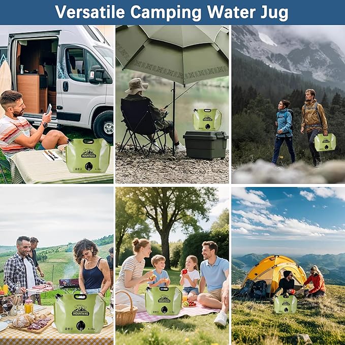 Camping Water Jug 2.1 Gallon CollapsibleWater Container Portable Water Bag for TravelOutdoor Hiking BPA Free Lightweight (Green (2.1 Gal), 2)