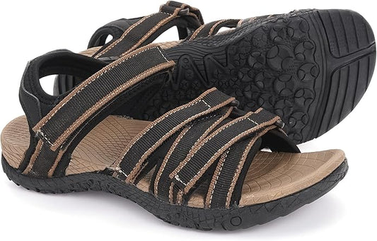 WHITIN Women’s Hiking Sandals with Arch Support | Adjustable Hook and Loop Straps | Durable Sport Sandals for Outdoor Adventure