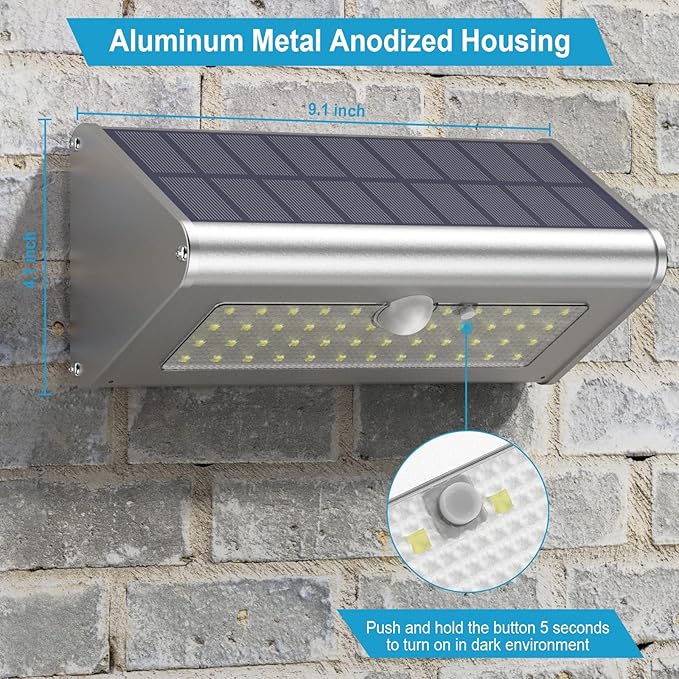 Super Bright Solar Outdoor Lights IP65 Water Proof, 1100 Lumens Wireless 4500mAh LED Motion Sensor Lights, Aluminum Metal Housing Security Lights with 4 Modes Flood Wall Lights, 1 Pack (Daylight)