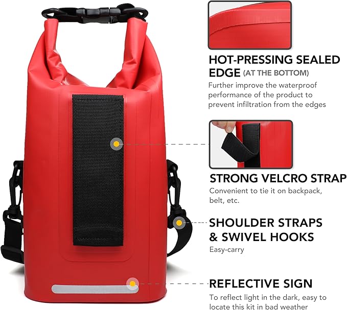 250 PCS Waterproof First Aid Kit, Roll Top Reflective Boat Dry Bag Bug Out Bags, Emergency Medical Kit Ideal for Boating, Camping, Fishing, Kayaking, Floating, Red