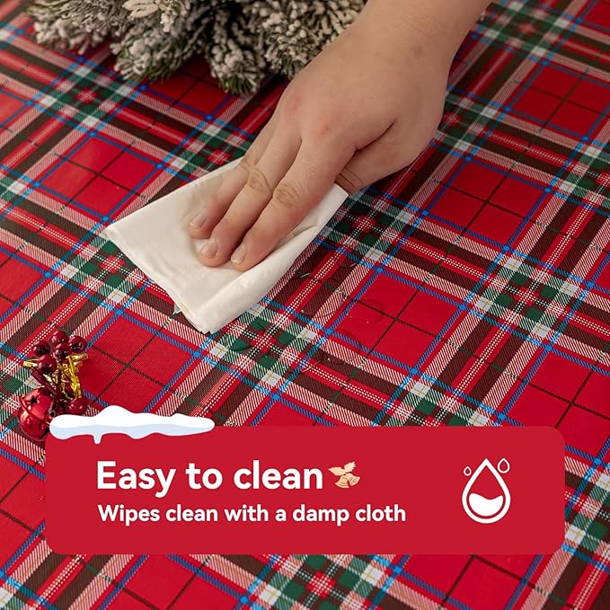 Romanstile Christmas Square Vinyl Tablecloth, 100% Waterproof Oil-Proof Checkered PVC Table Cloth, Heavy Duty Xmas Plastic Table Cover for Dining, Party, Holiday Decor - 54 x 54 Inch, Red