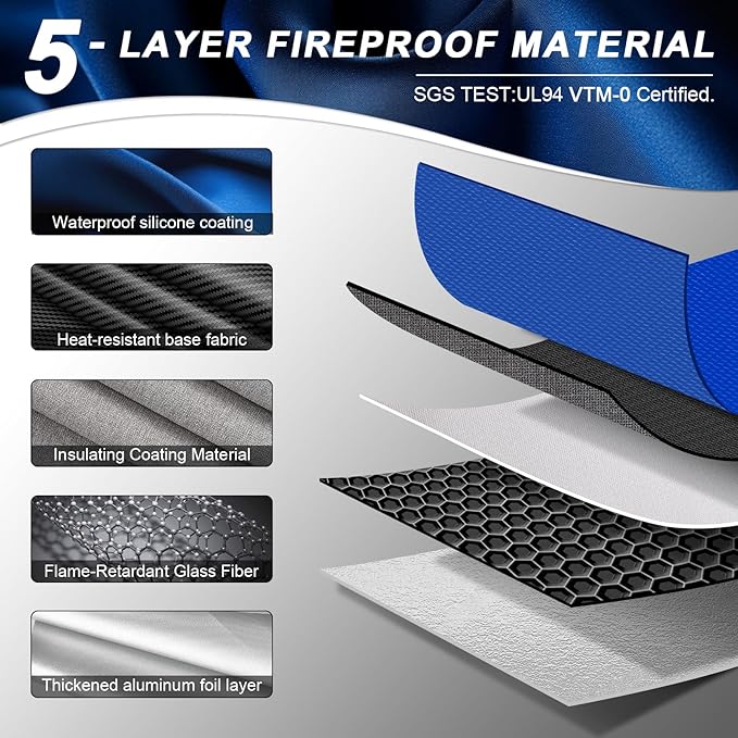 Fireproof Document Bag 14.5"X11"X2.5" Fireproof Money Bag for Cash with Lock and Zipper,Fire&Waterproof Storage Organizer Pouch for Valuables,Legal Document,Laptop,Passport, (Blue)