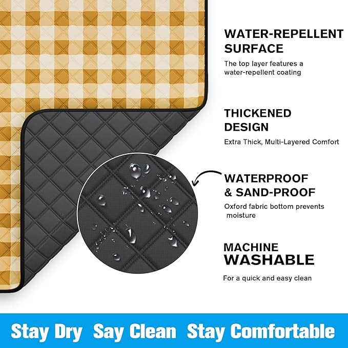 TigeJoy Extra Large Picnic Blanket Waterproof Foldable 80''x118'', Outdoor Picnic Mat Beach Blanket Sandproof for Park, Grass, Travel, Hiking, Camping Essentials, Gingham Picnic Blanket
