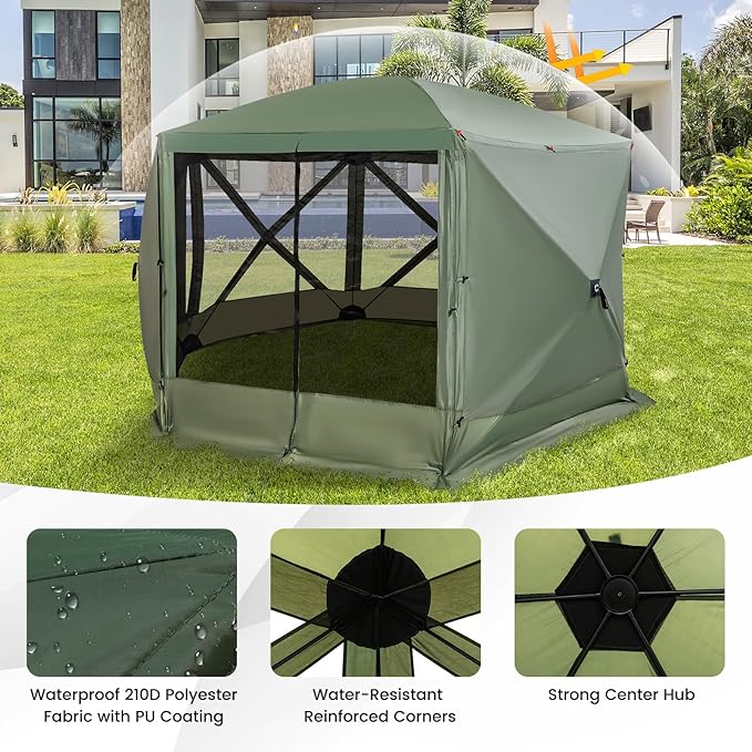 Tangkula 11.5x11.5 Ft Pop Up Gazebo with Netting, Portable Screen Tent with 6 Sided Mesh Walls, 2 Sunshade Cloths, Outdoor Instant Canopy Shelter with Carry Bag for Camping, Lawn, Backyard