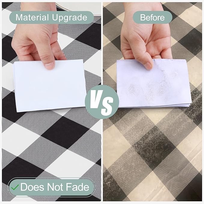 misaya Rectangle Waterproof Vinyl Table Cloth, Buffalo Flannel Backed Tablecloth, Wipeable Plastic Table Cover for Dinner, Kitchen, Outdoor (60" x 102", Black and White)