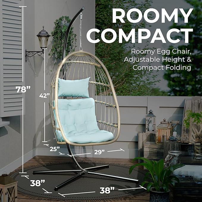 Econohome Hanging Egg Chair with Stand - Indoor/Outdoor Swing Hammock Chair with Plush, Washable Cushions, 350LBS Capacity, Ideal for Relaxation in Bedrooms, Balconies, Gardens, and Patios