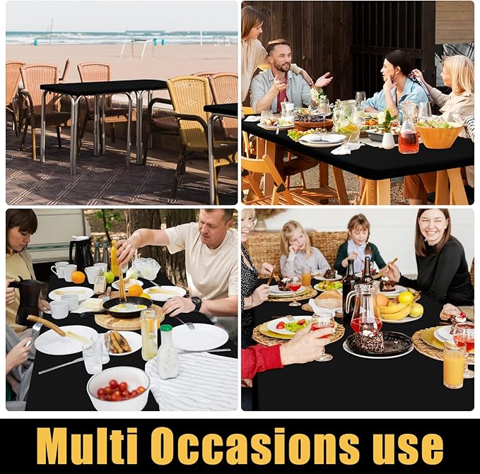 Smiry 2 Pack Rectangle Picnic Table Cloth, Waterproof Elastic Fitted Tablecloths, Washable Polyester Rectangular Patio Table Cover for Camping, Indoor and Outdoor (Black, 24"x48")