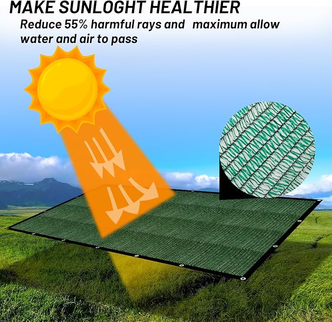 Cool Area 55% Sun Shade Cloth Mesh Tarp with Grommets for Plant Cover 8x10ft Patio Canopy Garden Pergola Greenhouse Car Barn Kennel Green