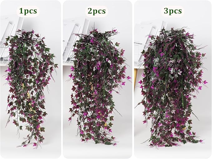 RECUTMS Artificial Hanging Plants Fake Ivy Plant Faux Plants Hanging UV Resistant Artificial Plants for Outdoor Garden Porch Decor Indoor Table Wall Room Office Decoration(Fuchsia)