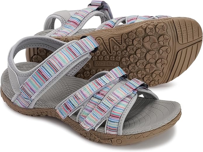 WHITIN Women’s Hiking Sandals with Arch Support | Adjustable Hook and Loop Straps | Durable Sport Sandals for Outdoor Adventure