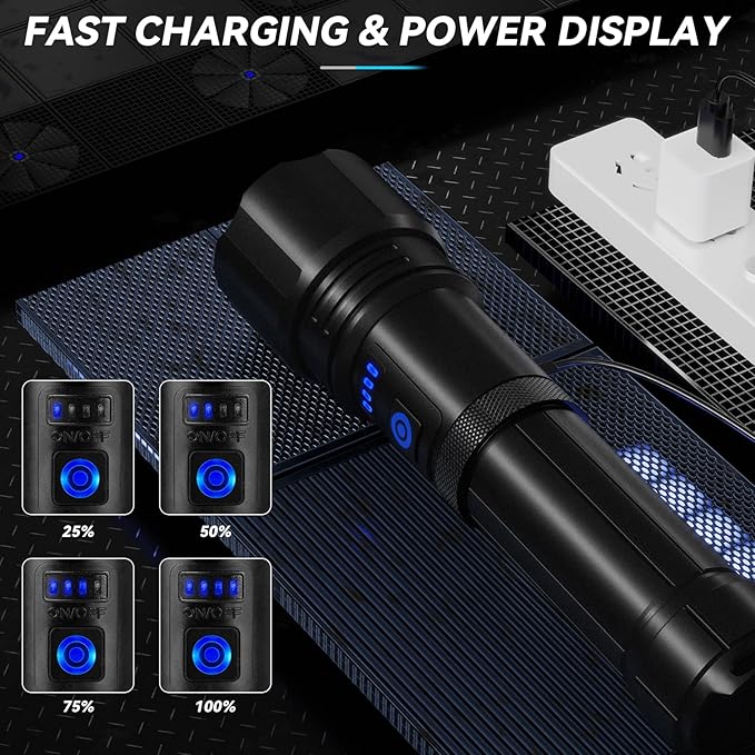 Rechargeable Flashlight, High Lumens Super Bright Flash Light, 7 Modes with COB Work Light, IPX6 Waterproof, Powerful Handheld LED Flashlights for Home Camping Hiking