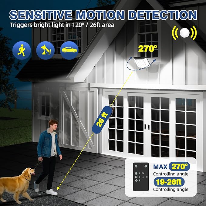 Solar Lights for Outside, 6-Pack 186 LED Outdoor Lights with Remote Control, Dusk to Dawn 2500LM Flood Lights, IP65 Waterproof Solar Wall Light with Motion Sensor for Yard,Patio,Garden,Garage