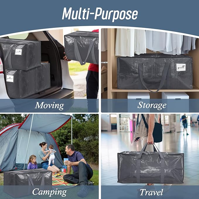 6 Pack Extra Heavy Duty Large Moving Bags with Strong Zipper & Comfortable Handles, Sturdy & Durable Clothes Storage Bags Totes Bins, Packing Moving Boxes for College Supplies, Gray