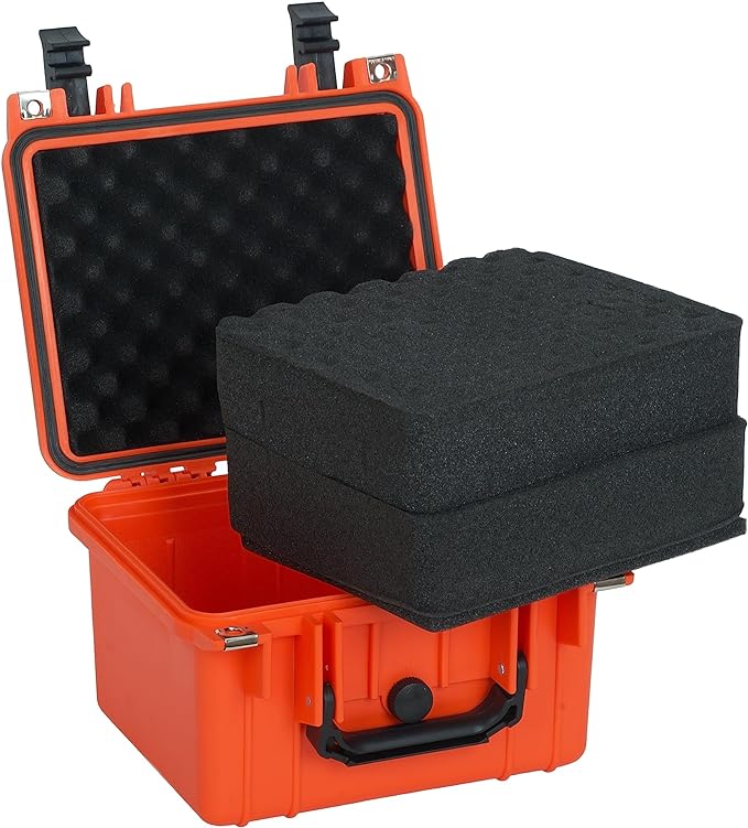 MEIJIA Portable All Weather IP67 Waterproof Camera Case,hard case with Customizable Fit Foam,Fit Use of Drones,Camera,Equipments,10.62 x9.68x6.87inches(Orange)