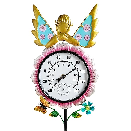 Outdoor Thermometer for Patio - Fairy Garden Stake Thermometer with Decorative Design - 44 inch Outside Temperature Gauge for Yard - Easy to Read, Durable & Weatherproof - Garden Decor