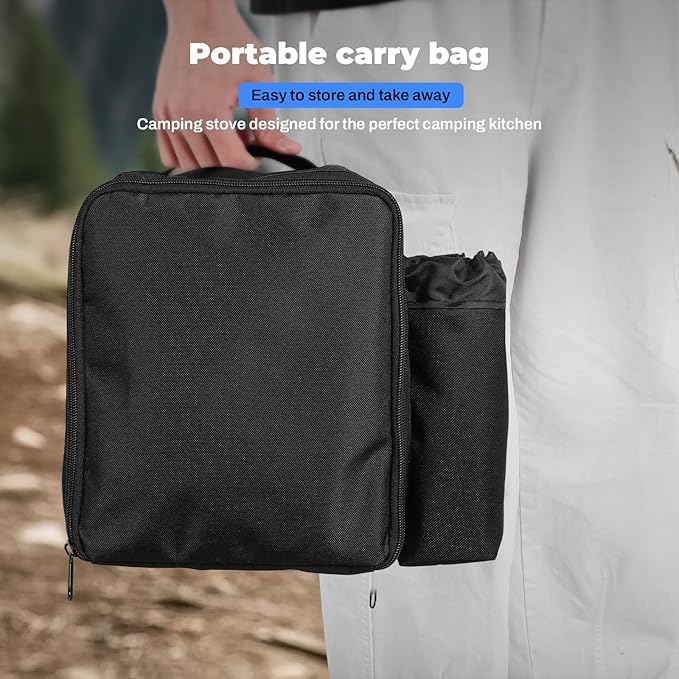 Adjustable 2-Burner Portable Stove with 16000 BTU, with Camping Grill and Carrying Bag, Portable Propane Camp Stove with 2 Burners & Piezo Ignition for Camping, Backyard BBQ,Tailgating (Orange)