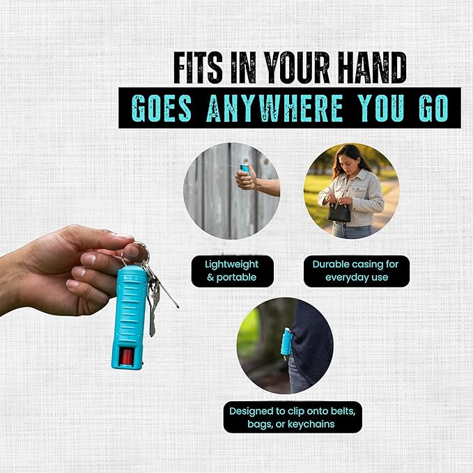 Police Magnum Keychain Pepper Spray Self Defense Belt Clip Holder - 3 Pack Tactical Maximum Strength OC with Dye - Small Safety Key Chains for Women & Men - Made in The USA