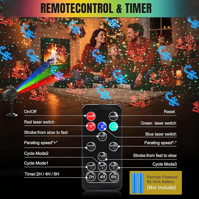 2-IN-1 HD Christmas Laser Lights Projector Outdoor, 4 Slide Moving RGB Firefly Lights with RF Remote, Christmas Decorations Firefly Laser Light Up to 3200 Sq.Ft for Halloween Yard Garden Holiday Party