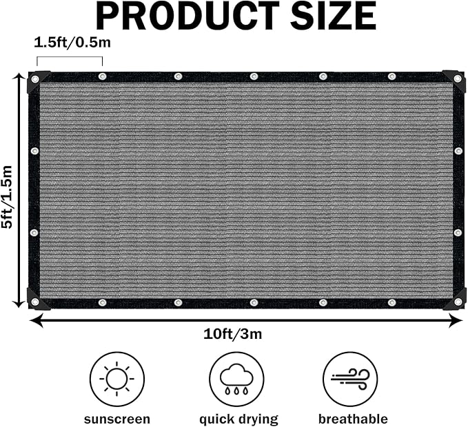 Sun Shade Cloth with Grommets,90% UV Protection Shade Fabric,Pergola Shade Cover Canopy Fence Privacy Screen Balcony,Sunshades for Patio Pergola Garden Backyard Porch Outdoor,Grey-5x10FT