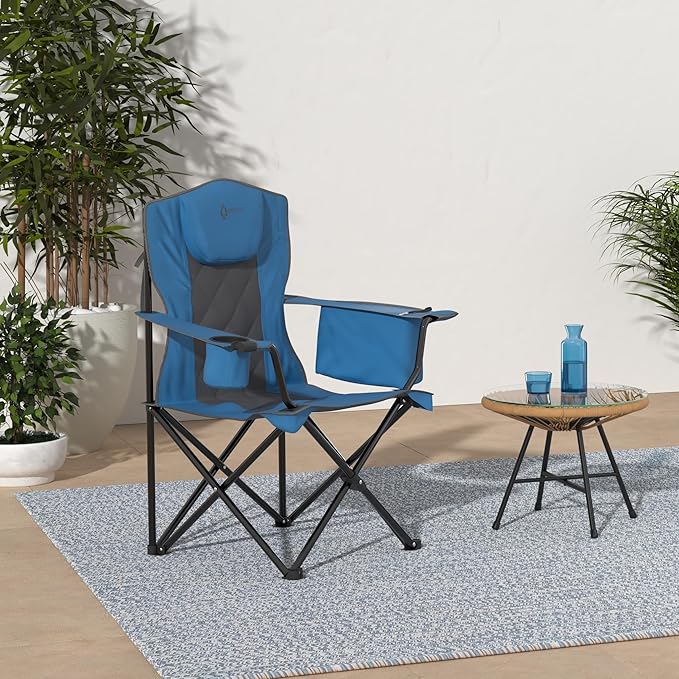 ARROWHEAD OUTDOOR Portable Folding Camping Quad Chair w/ 6-Can Cooler, Cup & Wine Glass Holders, Heavy-Duty Carrying Bag, Padded Armrests, Headrest & Seat, Supports up to 550lbs, USA-Based Support