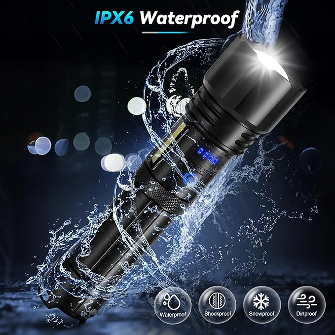 Rechargeable Flashlight, High Lumens Super Bright Flash Light, 7 Modes with COB Work Light, IPX6 Waterproof, Powerful Handheld LED Flashlights for Home Camping Hiking