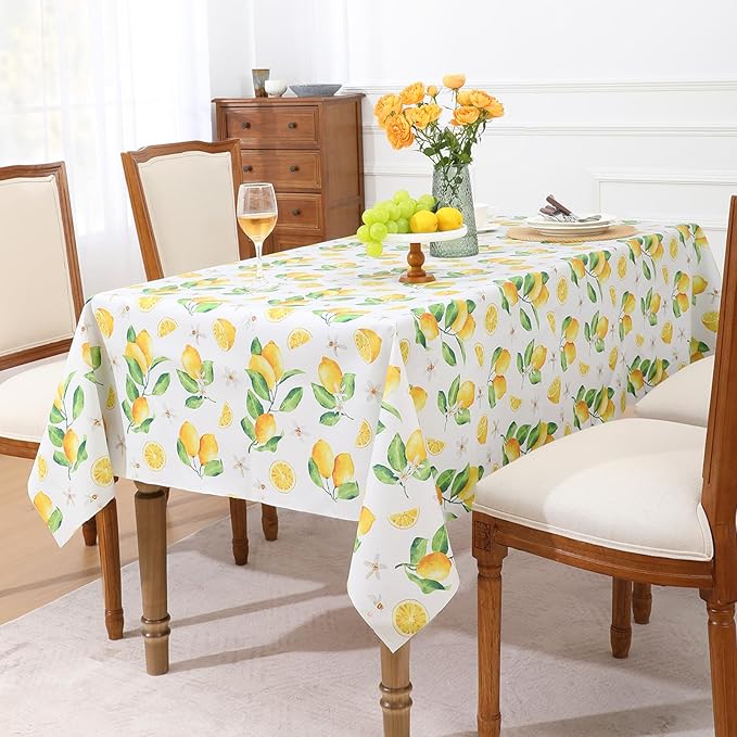 Romanstile Summer Rectangle Plastic Tablecloth, 100% Waterproof Oil-Proof Lemon PVC Table Cloth, Heavy Duty Vinyl Table Cover for Dining, Camping, Picnic, Outdoor - 54 x 108 Inch, Lemon