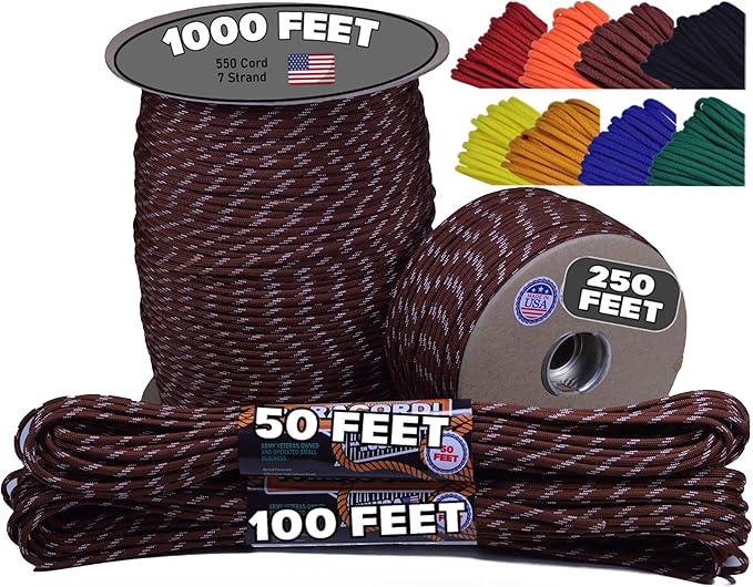 BORED? PARACORD! 550 lb Paracord - Ideal for Crafting, Camping, DIY Projects, Active & Military Outdoors - Strong Survival Rope - Tactical Parachute Cord Type III - Pig Skin 50 Feet