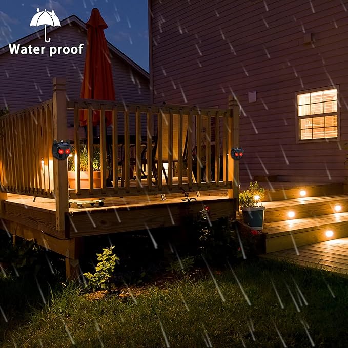 4 Pack Solar Deer Repellent Outdoor, Skunk Repellent for Yard, Squirrel Repeller Devices with Red Lights, Waterproof Wild Nocturnal Animals, Cat, Wolf, Hawk, Coyote, Fox, Raccoon, Snake, Rabbit