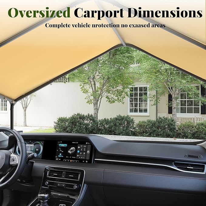 Carport, 10‘ x 20’ Heavy Duty Portable Garage All-Season Car Canopy w/Removable Sidewall & Doors, Carport Canopy Party Tent w/Water-Resistant Tarp for Backyard (Yellow, 10' x 20' /no Side)