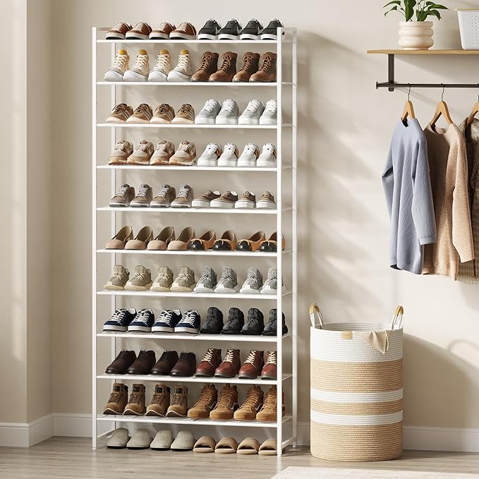 Shoe Rack for Closet, Metal Shoe Organizer, 10 Tier Garage Shoe Rack Max Holds 50 Pairs,Shoe Storage Shelf,Entryway,White