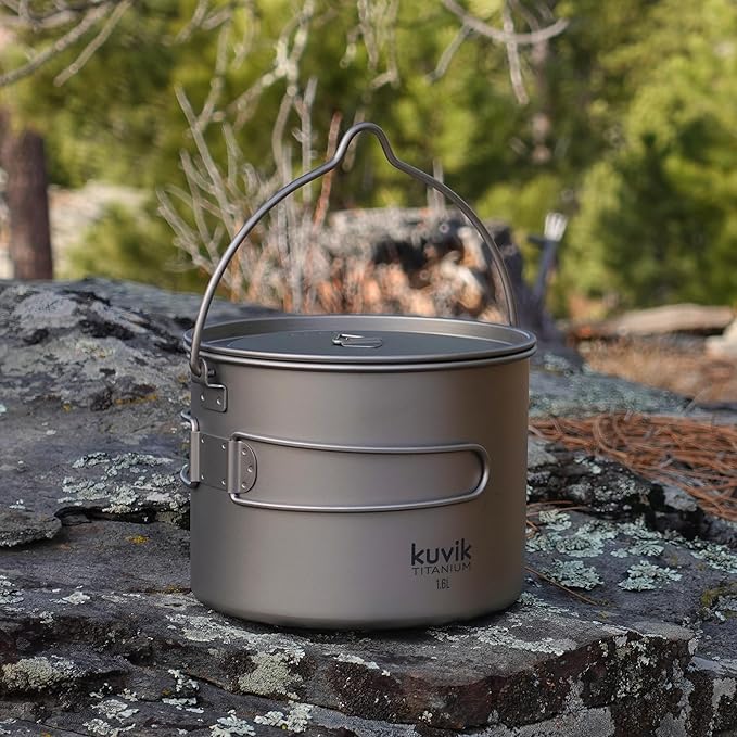 Kuvik 1600ml (54 oz) Titanium Pot with Bail Handle - Ultralight and Compact Pot for Backpacking, Camping, and Survival