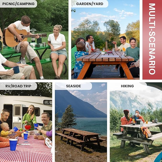 Picnic Table Cover with Bench Covers Fitted Wrinkle Free Camping Table Cloths Hiking Glamping Supplies Travel Trailers Cooking Essential Holiday Festival Decor Gifts for Adult Who Want Nothing